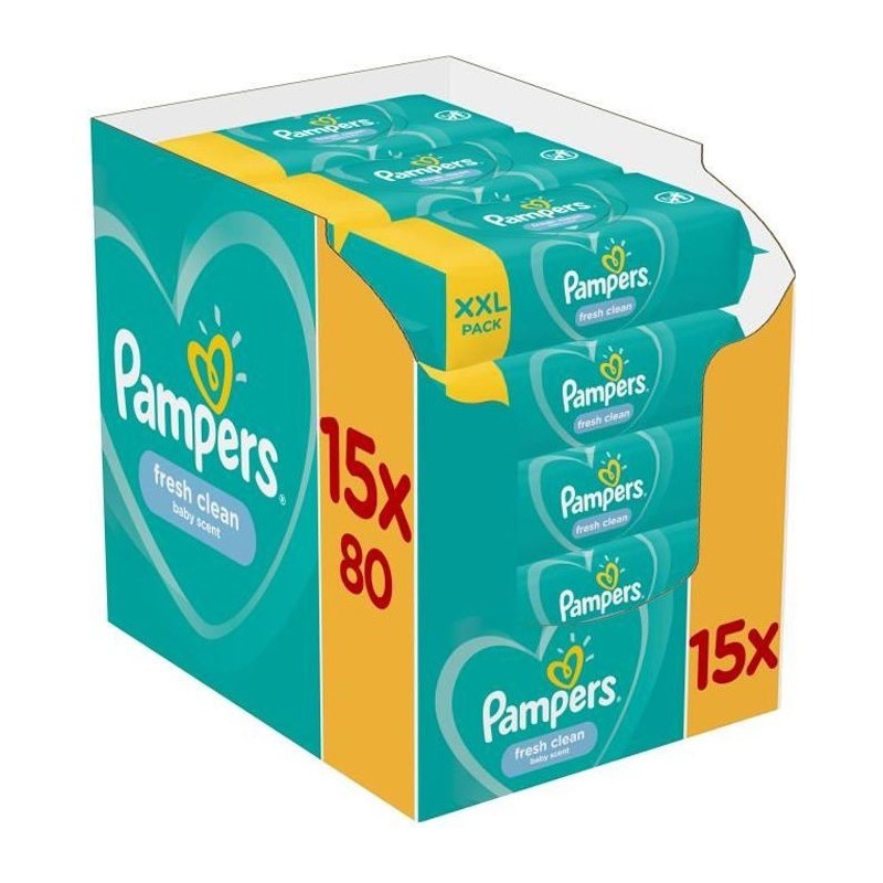 PAMPERS Lingettes bébé FRESHCLEAN - Lot de 15 x 80 lingettes - 1200 lingettes