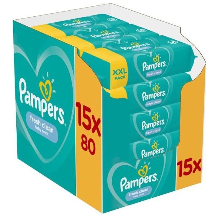 PAMPERS Lingettes bébé FRESHCLEAN - Lot de 15 x 80 lingettes - 1200