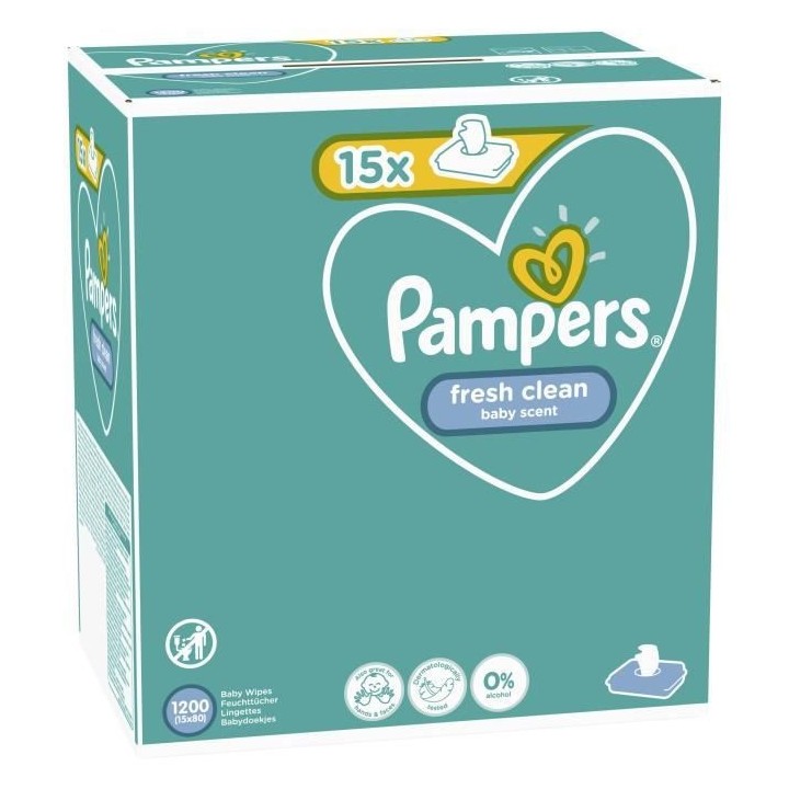 PAMPERS Lingettes bébé FRESHCLEAN - Lot de 15 x 80 lingettes - 1200