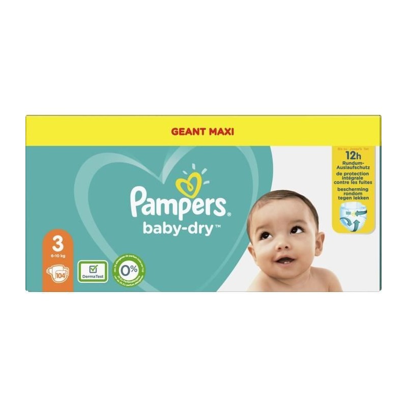 Pampers Baby-Dry Taille 3, 104 Couches