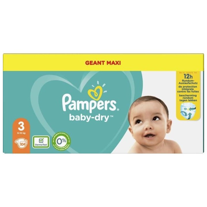 Pampers Baby-Dry Taille 3, 104 Couches