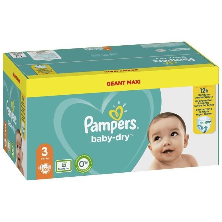 Pampers Baby-Dry Taille 3, 104 Couches