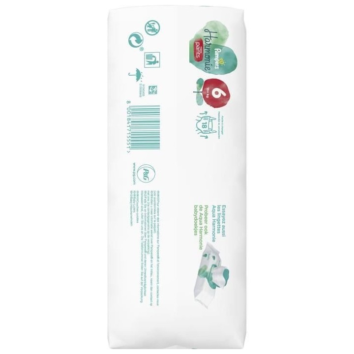 Pampers Harmonie Pants Géant T6 15kg et plus 18 couches