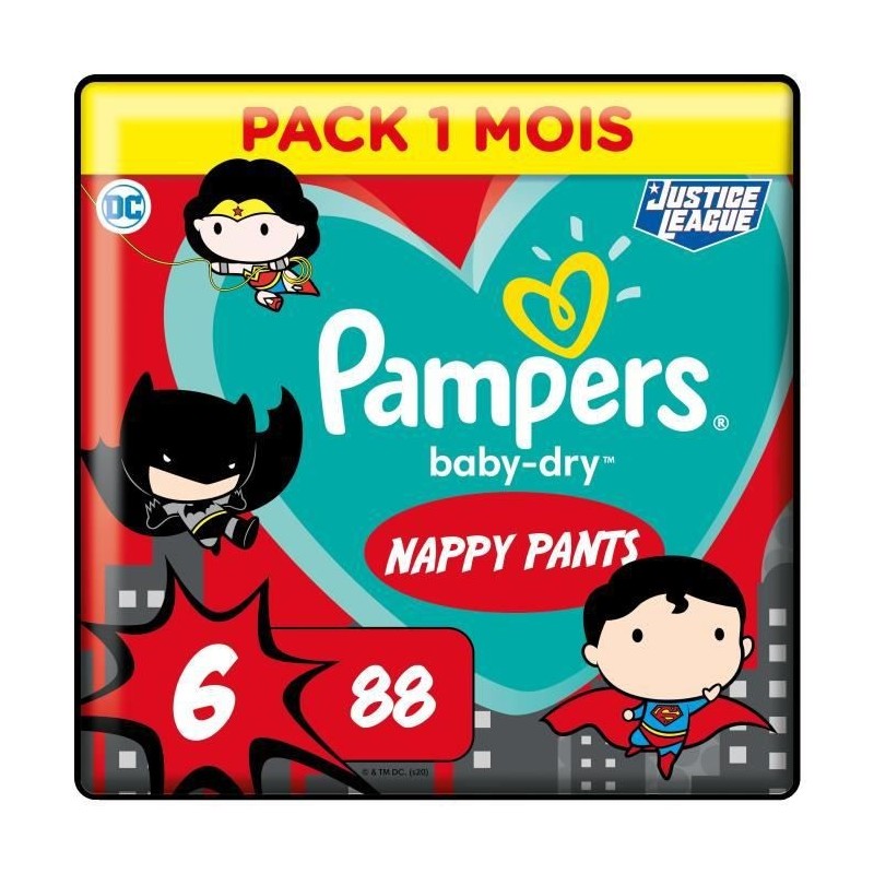 PAMPERS Couches-culottes Baby-Dry Pants Taille 6 - 88 culottes - Pack 1 Mois