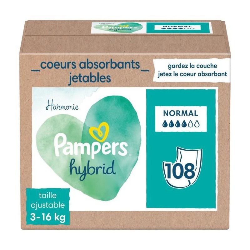 PAMPERS Hybrid 108 Coeurs absorbants Normal pour Couches Lavables