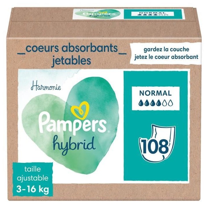 PAMPERS Hybrid 108 Coeurs absorbants Normal pour Couches Lavables