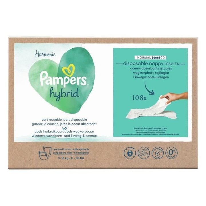 PAMPERS Hybrid 108 Coeurs absorbants Normal pour Couches Lavables