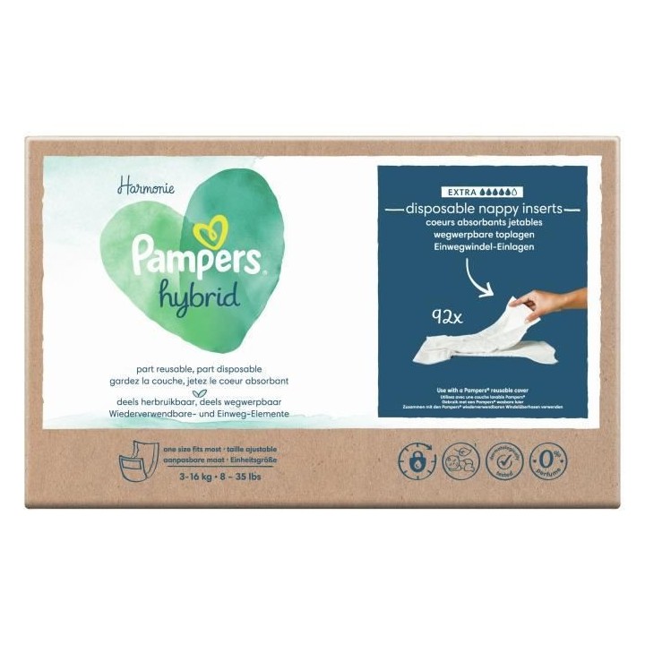 PAMPERS Hybrid 92 Coeurs absorbants Extra pour Couches Lavables