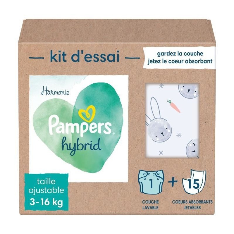 PAMPERS Hybrid Kit de 15 Coeurs Absorbants et 1 Couche Lavable