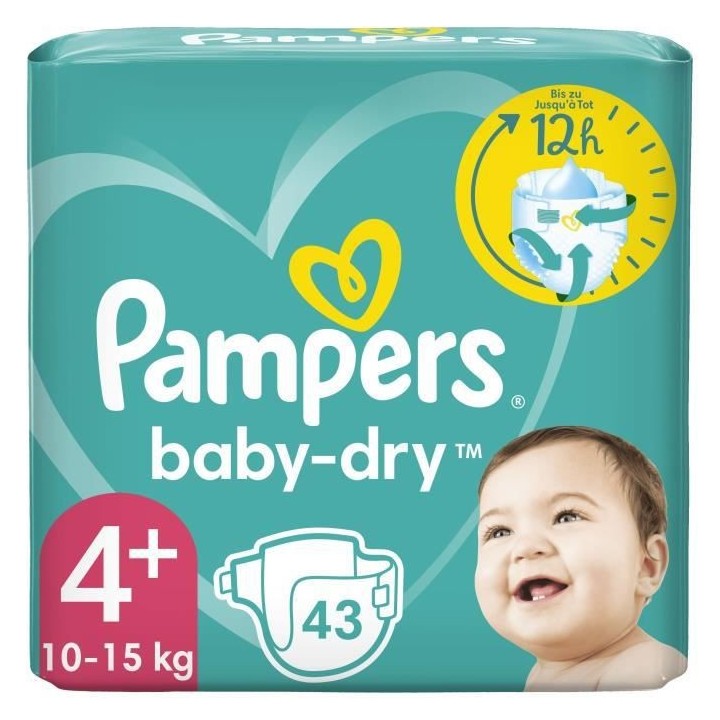 PAMPERS Baby-Dry Taille 4+ - 43 Couches