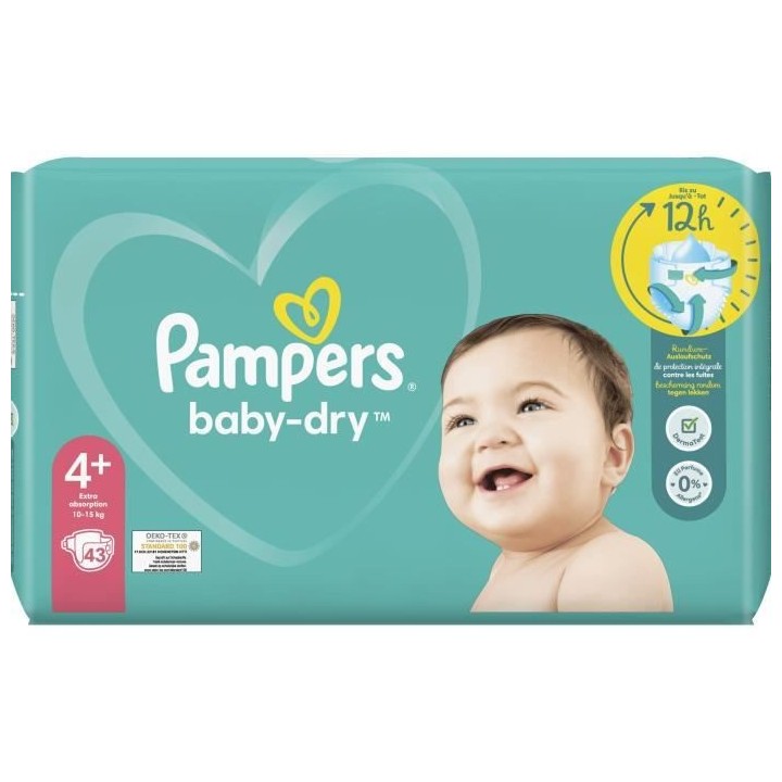 PAMPERS Baby-Dry Taille 4+ - 43 Couches