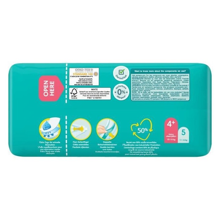 PAMPERS Baby-Dry Taille 4+ - 43 Couches