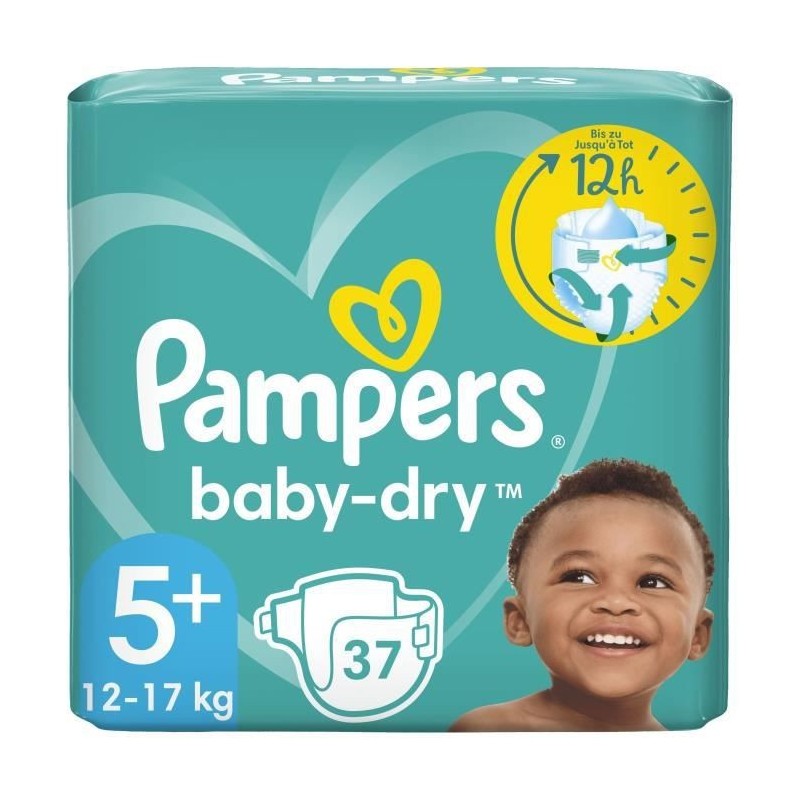 PAMPERS Baby-Dry Taille 5+ - 37 Couches