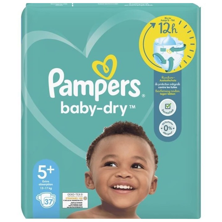 PAMPERS Baby-Dry Taille 5+ - 37 Couches