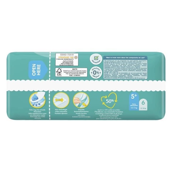 PAMPERS Baby-Dry Taille 5+ - 37 Couches