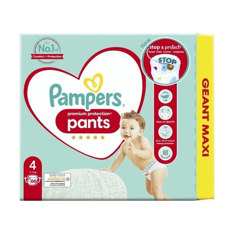 PAMPERS Premium Protection Pants Taille 4 - 66 Couches-culottes