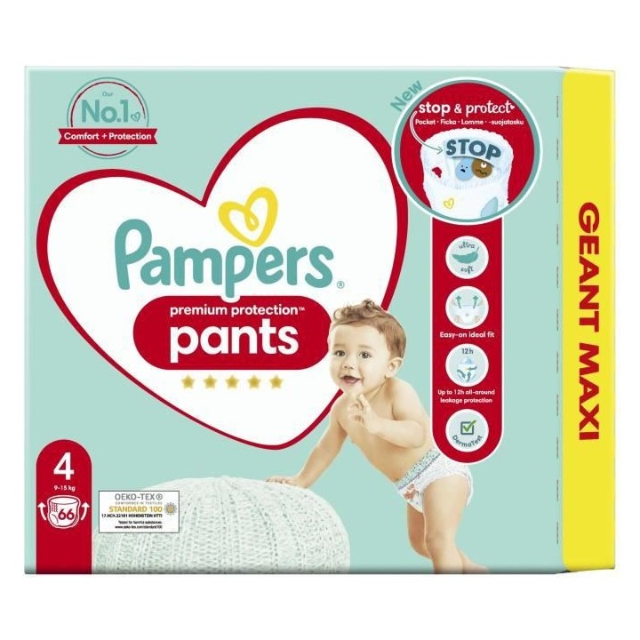 PAMPERS Premium Protection Pants Taille 4 - 66 Couches-culottes