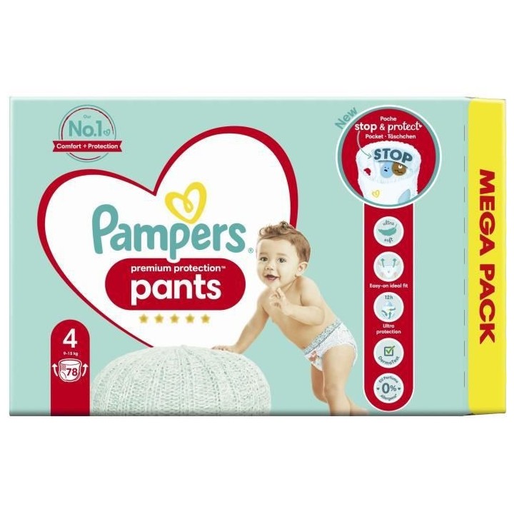 PAMPERS Premium Protection Pants Taille 4 - 78 Couches-culottes