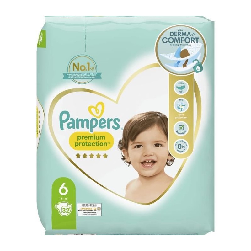 PAMPERS Premium Protection Taille 6 - 32 Couches