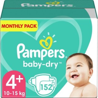 PAMPERS Baby Dry Taille 4+ - 10 a 15kg - 152 couches - Format pack 1 m