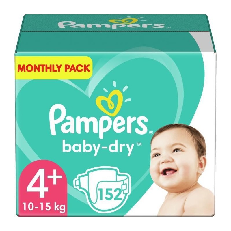 PAMPERS Baby Dry Taille 4+ - 10 a 15kg - 152 couches - Format pack 1 mois