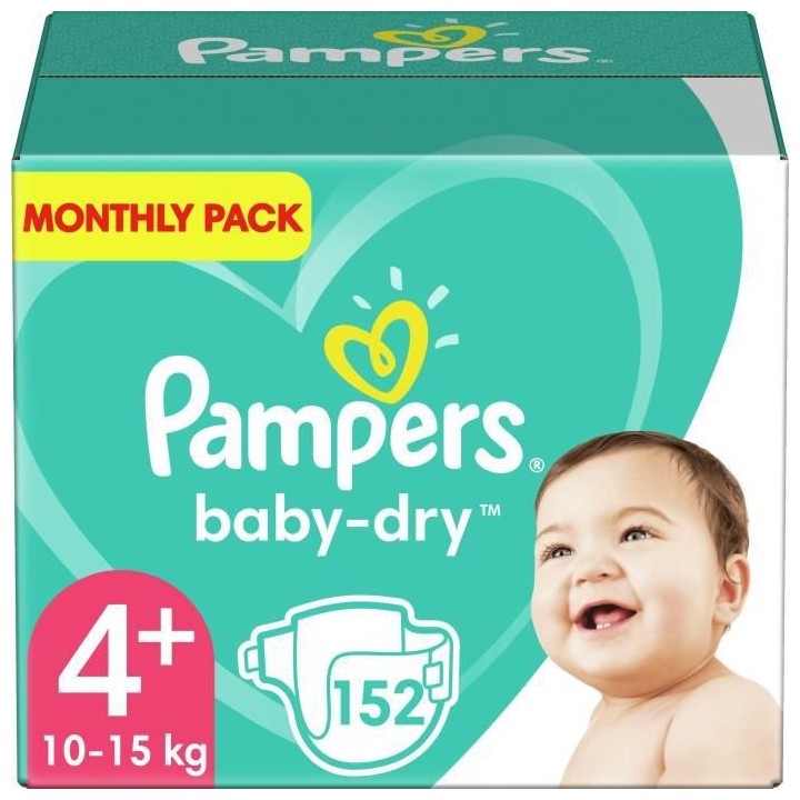PAMPERS Baby Dry Taille 4+ - 10 a 15kg - 152 couches - Format pack 1 m