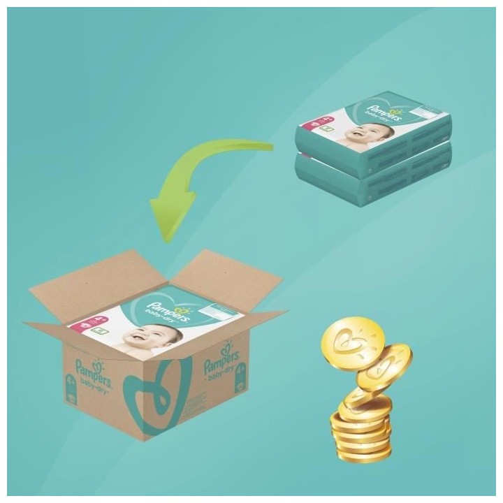 PAMPERS Baby Dry Taille 4+ - 10 a 15kg - 152 couches - Format pack 1 m