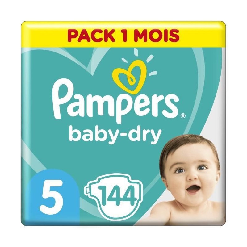 PAMPERS Baby Dry Taille 5 - 11 a 16kg - 144 couches - Format pack 1 mois