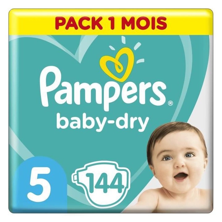 PAMPERS Baby Dry Taille 5 - 11 a 16kg - 144 couches - Format pack 1 mo