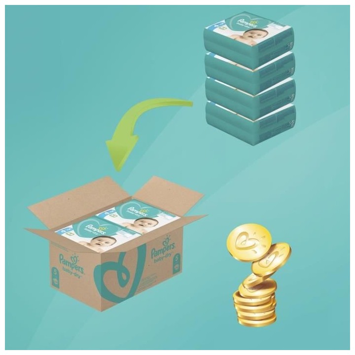 PAMPERS Baby Dry Taille 5 - 11 a 16kg - 144 couches - Format pack 1 mo