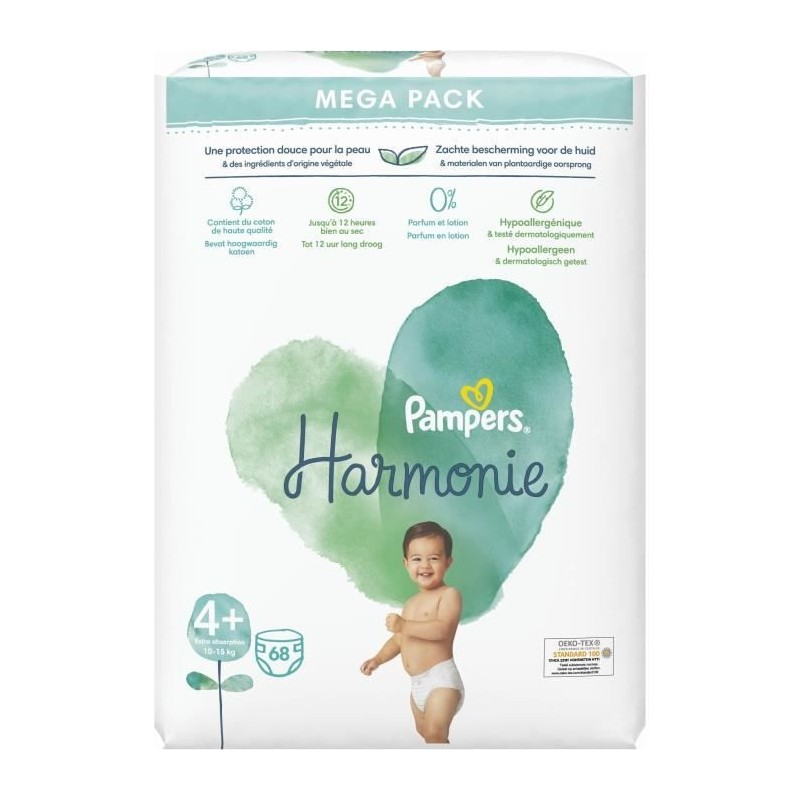 PAMPERS Harmonie Taille 4+ - 68 Couches