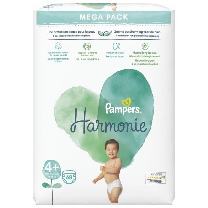 PAMPERS Harmonie Taille 4+ - 68 Couches