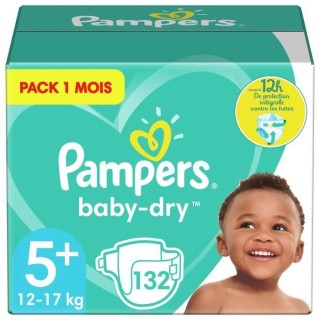 PAMPERS Baby Dry Taille 5+ - 12 a 17kg - 132 couches - Format pack 1 m