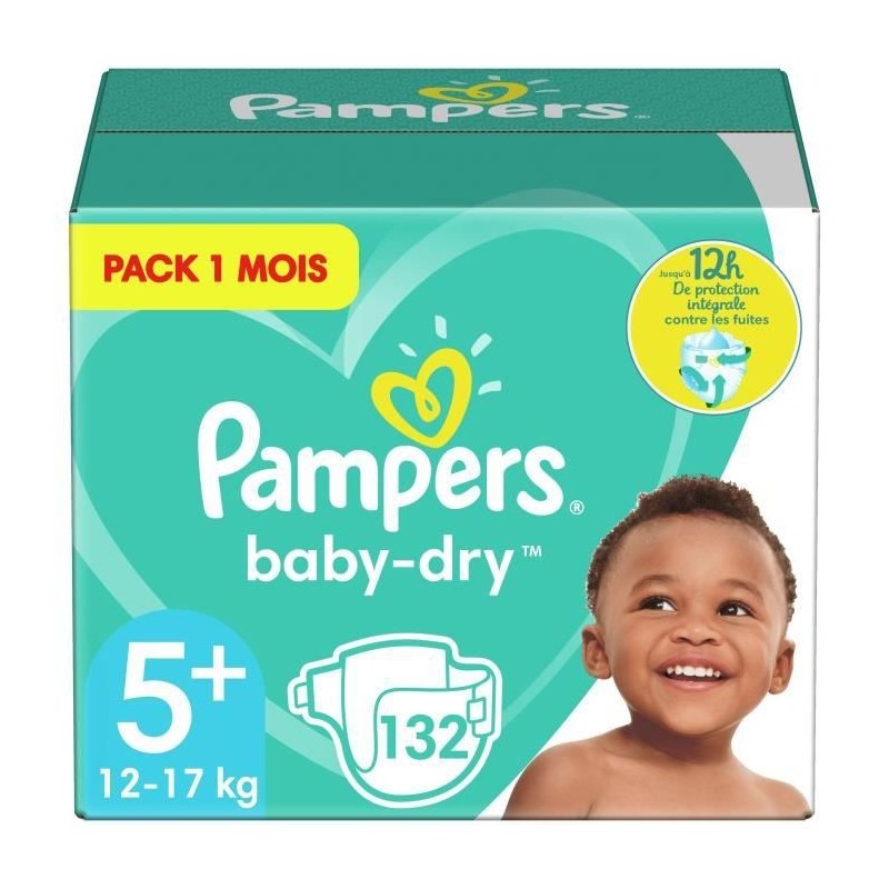 PAMPERS Baby Dry Taille 5+ - 12 a 17kg - 132 couches - Format pack 1 mois