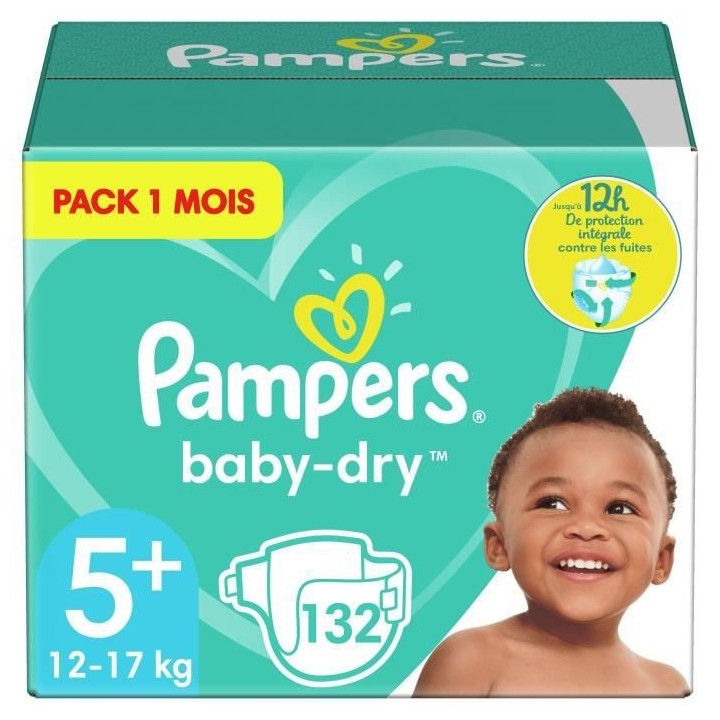 PAMPERS Baby Dry Taille 5+ - 12 a 17kg - 132 couches - Format pack 1 m