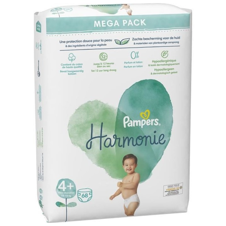 PAMPERS Harmonie Taille 4+ - 68 Couches