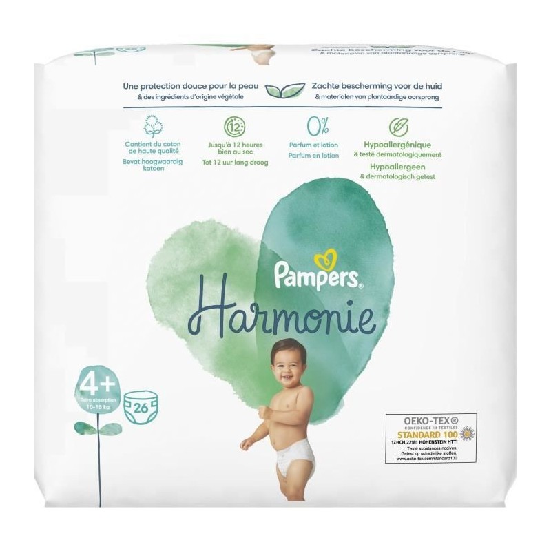 PAMPERS Harmonie Taille 4+ - 26 Couches