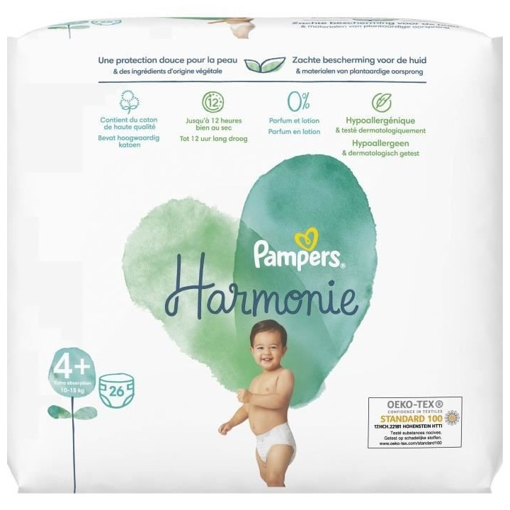 PAMPERS Harmonie Taille 4+ - 26 Couches