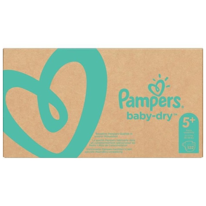 PAMPERS Baby Dry Taille 5+ - 12 a 17kg - 132 couches - Format pack 1 m