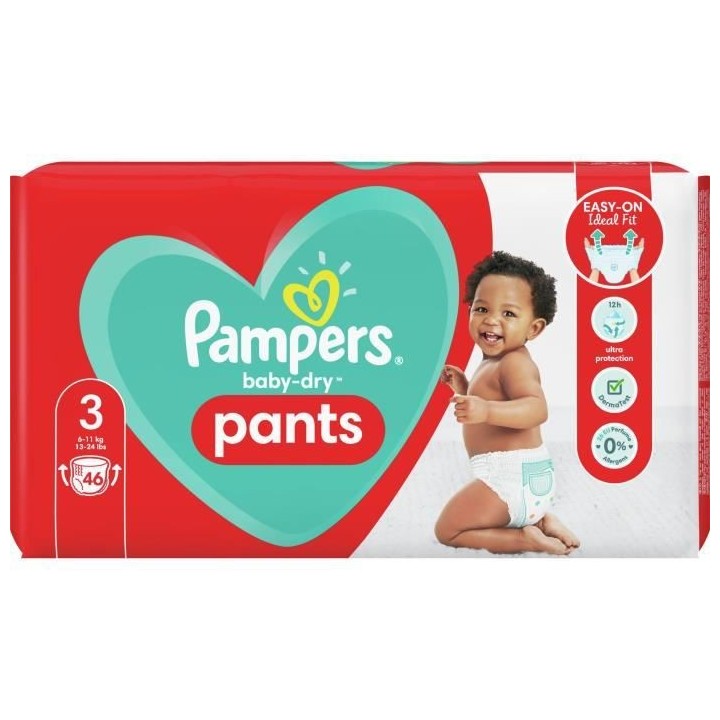 PAMPERS Baby-Dry Pants Couches-Culottes Taille 3, 46 Culottes