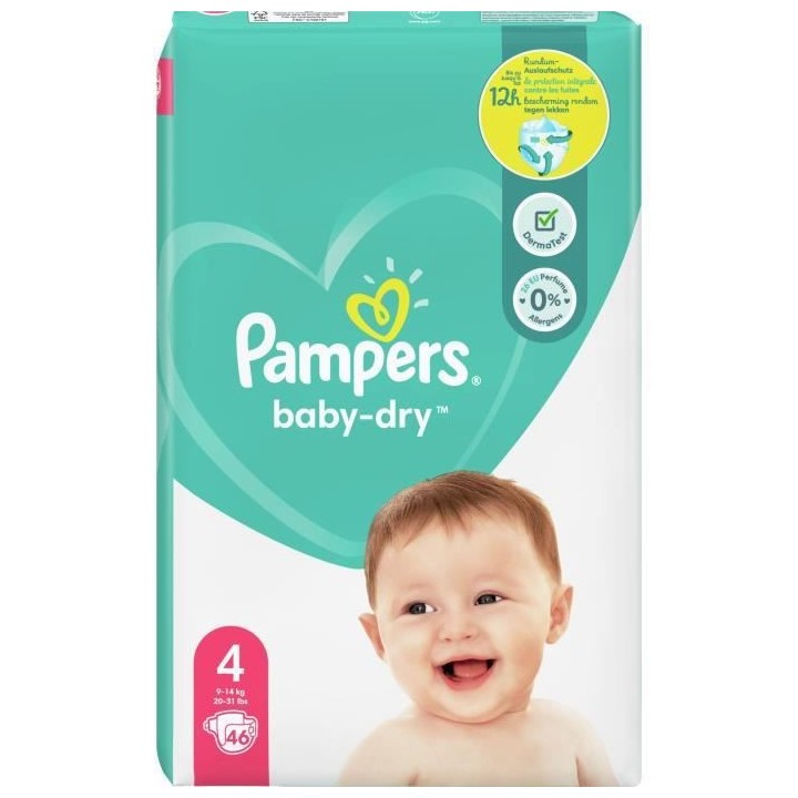 Pampers Baby-Dry Taille 4, 46 Couches