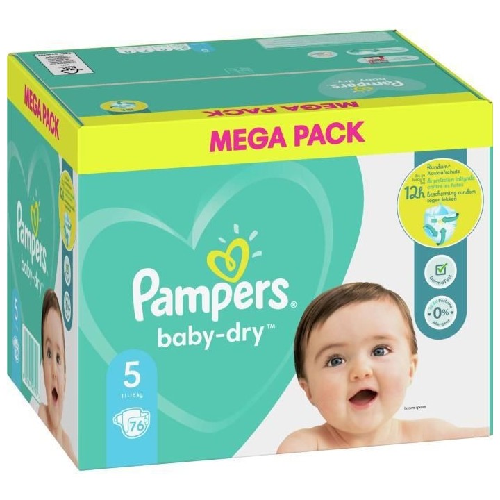 Pampers Baby-Dry Taille 5, 76 Couches