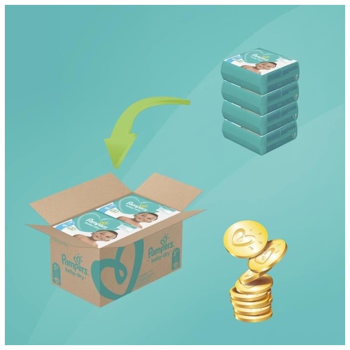 PAMPERS Baby Dry Taille 5+ - 12 a 17kg - 132 couches - Format pack 1 m