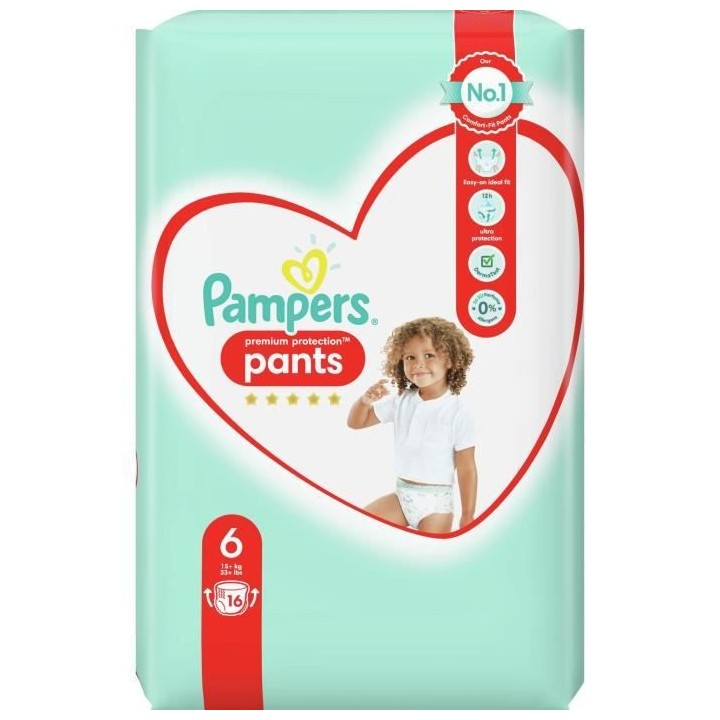 Pampers Premium Protection Pants Couches-culottes 6, 16 Culottes, 15kg