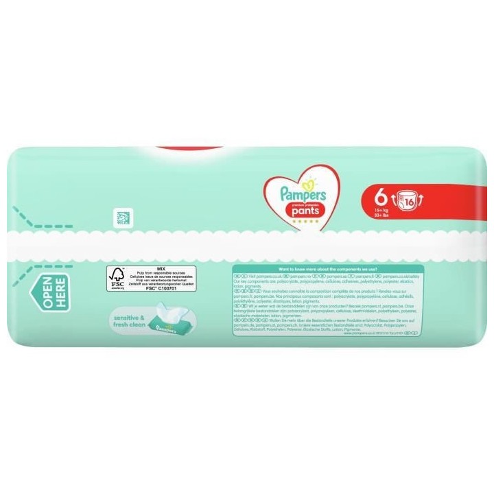 Pampers Premium Protection Pants Couches-culottes 6, 16 Culottes, 15kg