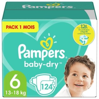 PAMPERS Baby Dry Taille 6 - des 15 kg - 124 couches - Format pack 1 mo