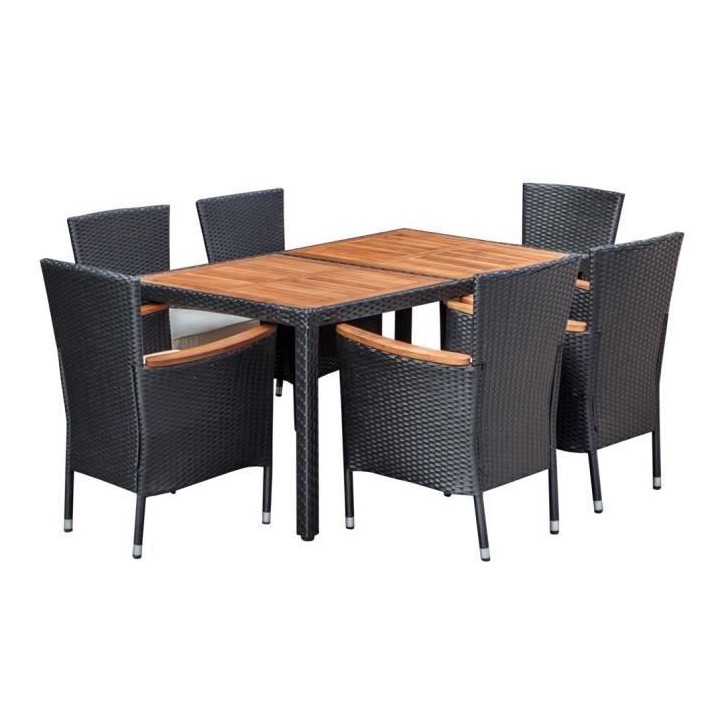 PARIS Ensemble repas de jardin 6 personnes - Table 150x90cm + 6 Fauteu