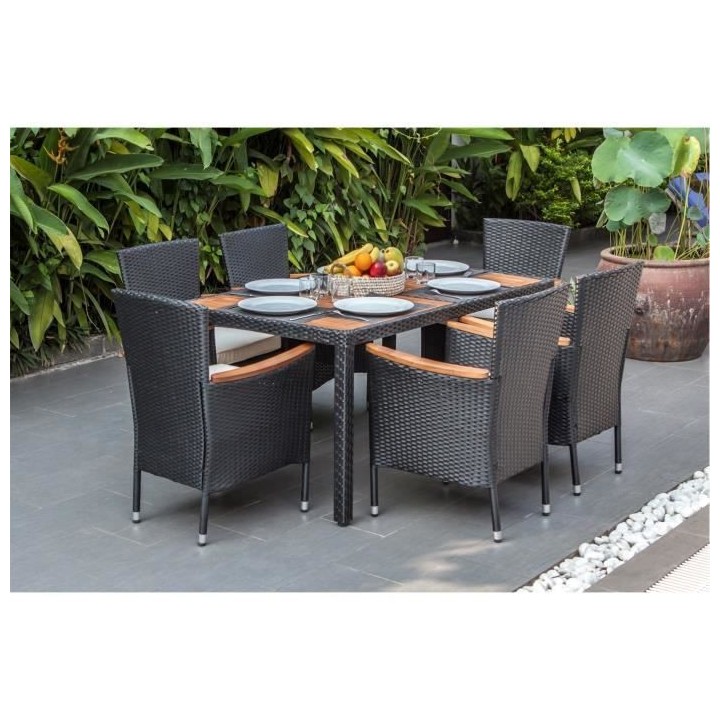 PARIS Ensemble repas de jardin 6 personnes - Table 150x90cm + 6 Fauteu