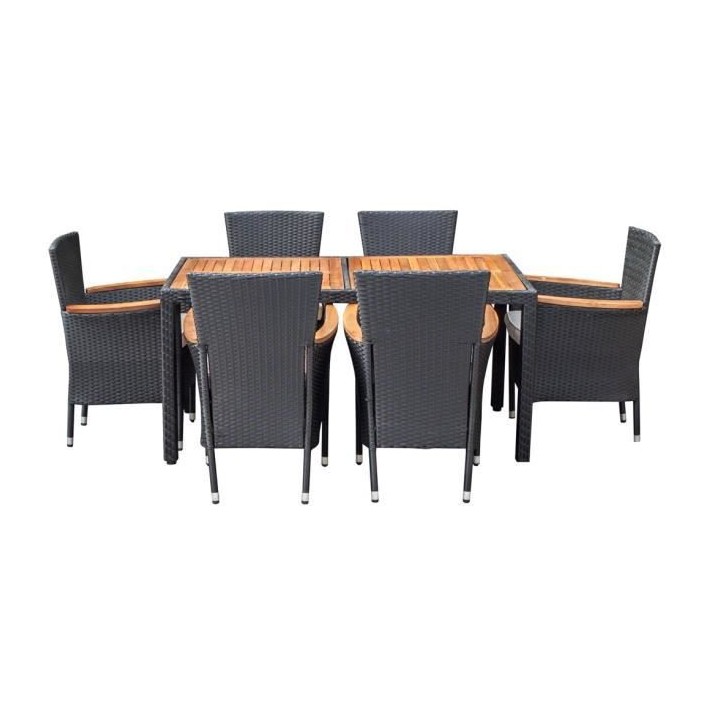 PARIS Ensemble repas de jardin 6 personnes - Table 150x90cm + 6 Fauteu