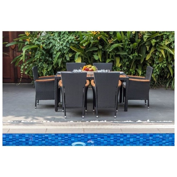 PARIS Ensemble repas de jardin 6 personnes - Table 150x90cm + 6 Fauteu